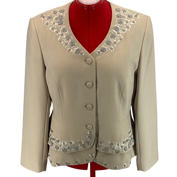John Meyer Gorgeous Beaded Floral Design Button Up Dressy Formal Jacket Women 14 - Picture 1 of 9